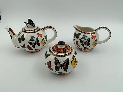 Buy 2007 Paul Cardew Butterflies Teapot, Creamer, Sugar Bowl & Lid England • 93.99£