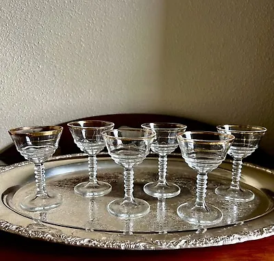 Buy Vintage Cocktail Glasses 1930's Gold Band Liquor Wine Cordials Barware Set Of 6 • 50.82£