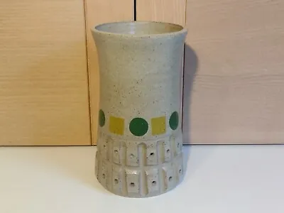 Buy Rachel Smith Studio Pottery 1970's Style Green Circles And Yellow Squares Vase • 11.50£