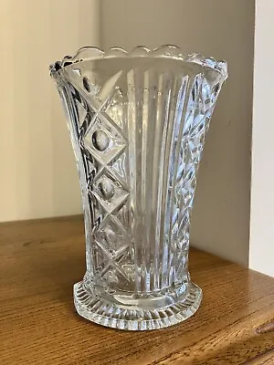 Buy Vintage Glass Vase 1920s Art Deco Pressed Glass Medium 16 Cm Tall • 6£