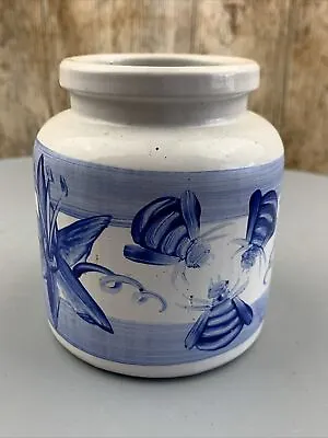 Buy Vintage Hand Made Blue & White Bumble Bee Scottish Stoneware Studio Pottery Pot • 4£