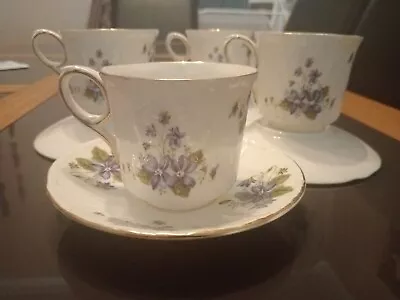 Buy Royal Grafton Purple Violets Bone China Set Of Jacobean Cups And Saucers • 9.99£