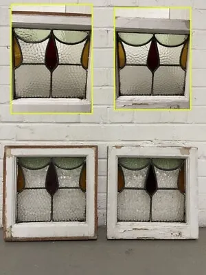 Buy Pair Of Reclaimed Leaded Light Stained Glass Window Panels 375 X 378mm 370 X 370 • 99.99£