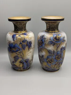 Buy Doulton Burslem Pair Jewelled Vases Antique C1882 Signed Gold Gilt Blue Flowers • 200£