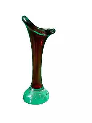Buy Vintage Red Aseda Swedish Art Glass Calla Lily Vase With Controlled Bubble Clear • 20£