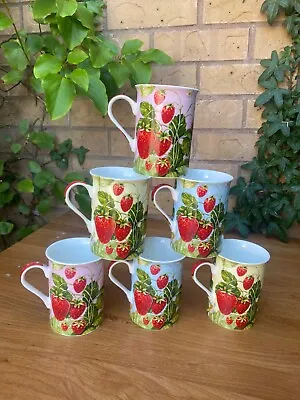Buy Set Of 6 Strawberry Design Coffee Tea Fine China Mugs Mug Set • 24.99£