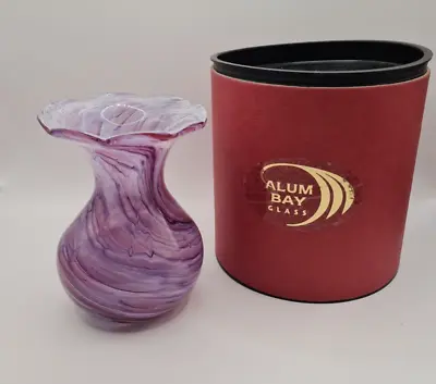 Buy Alum Bay Studio Art Glass Vase - Purple Lilac Swirl Flared Frill Rim • 30£