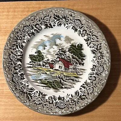Buy Grindley Country Style Salad Plates Black And Gray W/Buildings Staffordshire • 12.29£