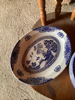 Buy English Ironstone Pottery  Oval Blue Old  Willow Serving Plate Vintage  28cmx23c • 10£