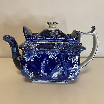 Buy 19th Century William Adams Staffordshire Flo Blue Teapot - Repaired - Deep Blue • 42.69£