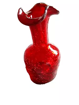 Buy Small Vintage Blown Glass Red Crackle  Vase 4 1/2  • 4.79£