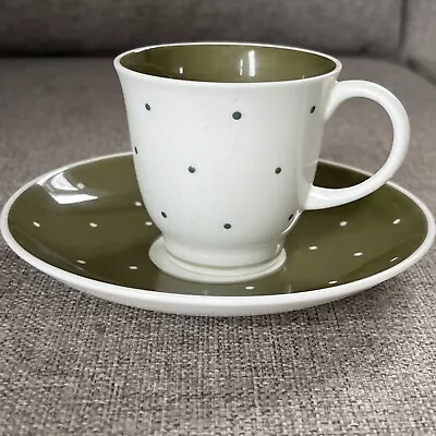Buy Susie Cooper Bone China Olive Green And White Polka Dot Coffee Cup & Saucer  • 10£
