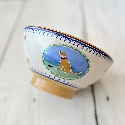 Buy 1 - Nicholas Mosse Pottery 7” Dog Bowl Ireland Golden Retriever Cream Blue Green • 33.15£