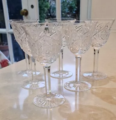 Buy Vintage Set Of Six Beautiful Czech Bohemian Clear Cut Crystal Wine Glasses • 95£