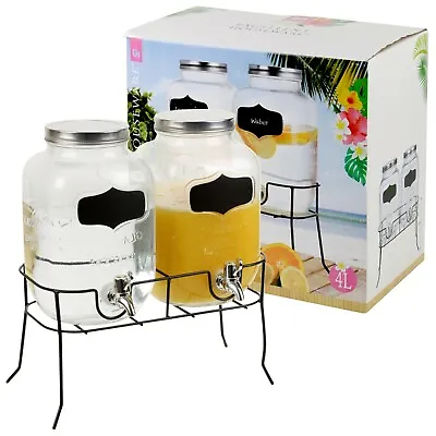 Buy 4-8 Litre Glass Beverage Drinks Dispenser Jug Jar Lid Juice Cocktail BBQ Party • 24.99£