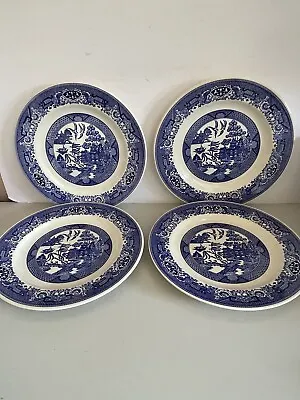 Buy Vintage Blue Willow Ware Royal China Ironstone Set/4 10” Dinner Plates USA • 37.92£