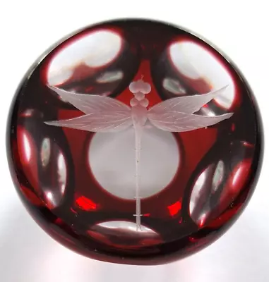 Buy Red Etched Glass Dragonfly Paperweight  -Webb Corbett For Royal Doulton, Vintage • 49£
