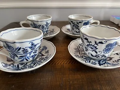 Buy Blue Danube China Tea Cups & Saucers Set Of 4 Blue Onion Rectangle Japan Mark • 33.77£