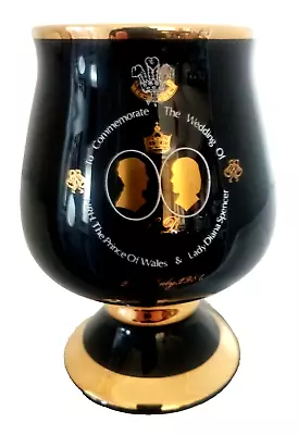 Buy Prinknash Black & Gold Goblet To Commemorate Royal Wedding Charles & Diana 1981 • 7.99£
