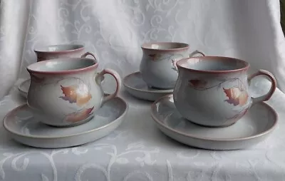 Buy 4 X  Handcrafted Denby Twilight Design Cups And Saucers Fine Stoneware England  • 20£