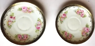 Buy Vintage Lot Of 2  Bavaria China Tea Saucers - 3 Pink Roses   Measures  5 1/2'' • 12.97£