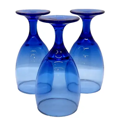 Buy 3 Vintage Cobalt Blue Glass Goblets 7  Tall Teardrop Shape Wine Water Tea • 23.67£