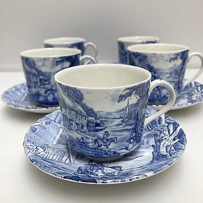 Buy Five Old Foley James Kent Blue Country Scene Tea Cups And Saucers • 14.25£