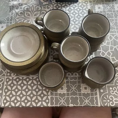 Buy DENBY Tea Set Langley Stoneware Cups, Saucers, Side Plates, Sugar Pot & Milk Jug • 30£