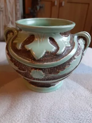 Buy Burgess & Leigh Burleigh Ware Art Deco Brown & Green Pottery Vase With Handles • 20£