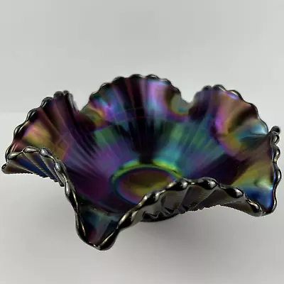 Buy Antique 1910 Imperial Glass Amethyst Carnival Ruffled Bowl “File” Pattern RARE • 63.25£