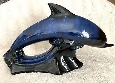 Buy Blue Mountain Pottery Dolphin Porpoise Blue White Black  Glaze 16” Ocean Dolphin • 18.01£