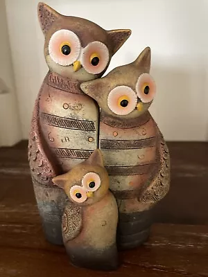 Buy New Family Of 3 Artisan Ceramic Owls • 10£