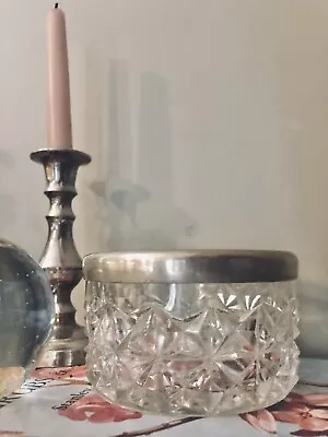 Buy Vintage Lead Crystal Pot Silver Edge Heavy Glassware Bonbon Dish • 9.99£