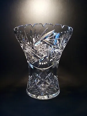 Buy Vintage Bohemian Heavy Crystal Pinwheel Cut Glass Vase • 14£