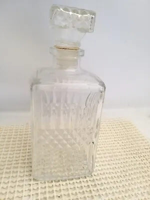 Buy Vintage Hobnail Band Pattern Square Cut Pressed Glass Decanter With Stopper 1970 • 19.99£