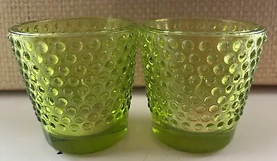 Buy Pair Of Small Green Glass Tea Light Holders • 4.50£