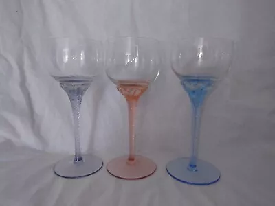 Buy Vintage Set Of 3 Different Colour Bohemian Twist Stem Hock Wine Glasses • 18£