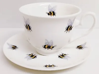 Buy Bees 2 Tea Cups & 2 Saucers Fine Bone China Bumblebee Set Hand Decorated UK • 29£
