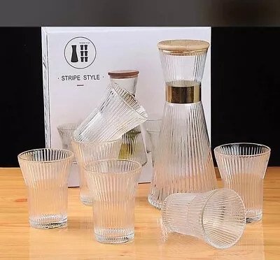 Buy 7PC Ribbed Glass Carafe Set, Elegant Water Carafe  1 Crystal Glass Carafe 6 Cups • 19.15£