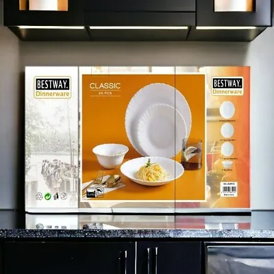 Buy Bestway Classic 24-Piece Ceramic Dinnerware Set - Elegant Dining Essentials • 54.99£
