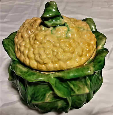 Buy Vintage Majolica Palissy Ware Cabbage / Cauliflower Lidded Tureen Bowl • 41.88£