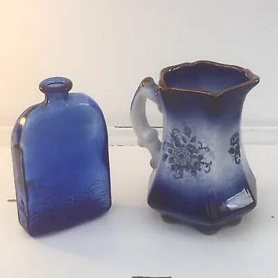 Buy Vintage Cobalt Blue Jug And Bottle. Decorative/Posy Vases. Staffordshire Pottery • 11.99£