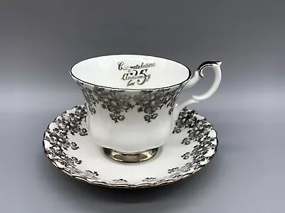Buy Vintage ROYAL ALBERT China 25th Wedding Anniversary Silver Trim Teacup & Saucer • 12.28£