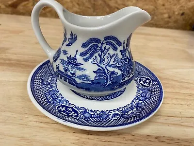 Buy Old Willow English Ironstone Tableware Creamer  And Saucer Vintage • 24£