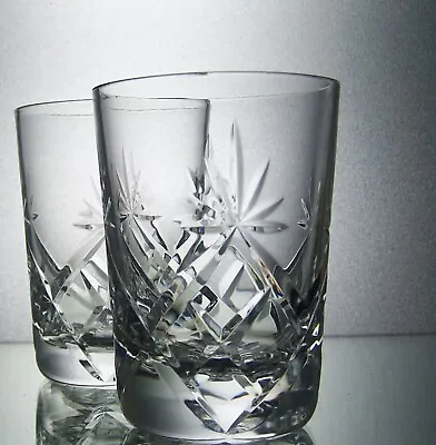 Buy Pair Of  Smaller Lead Crystal Cut Glass Whisky Tumblers - 9 X 6cm • 12.50£