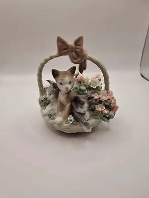 Buy Lladro Porcelain Purr Fect Kittens Cats In A Basket Discontinued Item • 89.99£