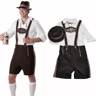 Buy Men Bavarian Lederhosen German Oktoberfest Traditional Shorts Beer Guy Costume • 13.99£