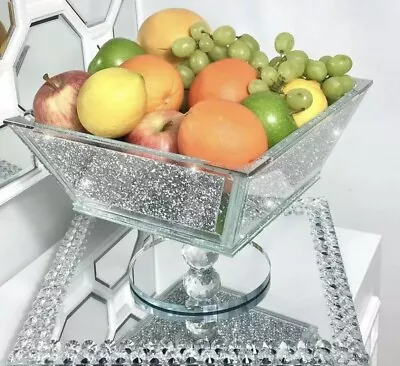 Buy XXL Silver Crush Diamond Crystal Fruit Bowl Square Crushed Bling Centrepiece UK • 43.99£