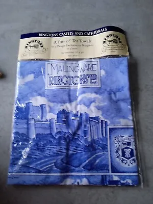 Buy Vintage Ringtons Malingware Castles & Cathedrals 2 X Blue And White Tea Towels • 8.49£