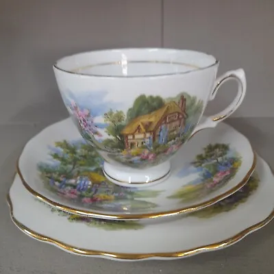 Buy Vintage Royal Vale Country Cottage Bone China Tea Trio Set Cup Saucer Plate  • 6.99£
